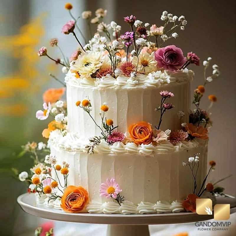 تزیین کیک روز مادر با گل طبیعی