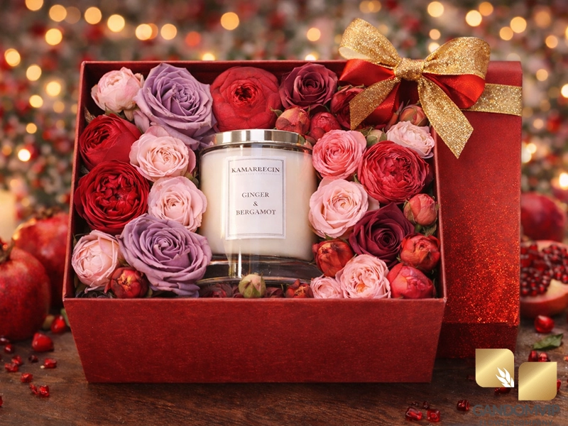 باکس گل و شمع هدیه یلدا