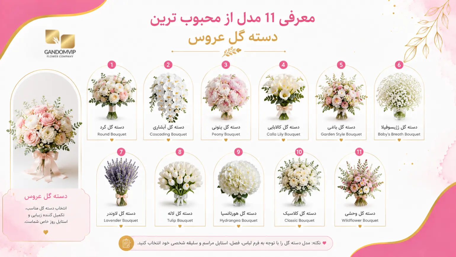 معرفی 11 مدل از محبوب ترین مدل های دسته گل عروس